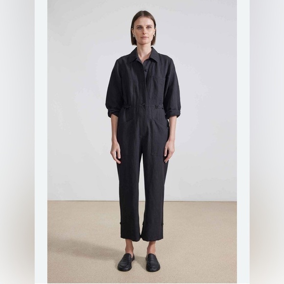 Apiece Apart Pants - Apiece Apart Ares Cropped Button-Down Utility Jumpsuit in Black size 0